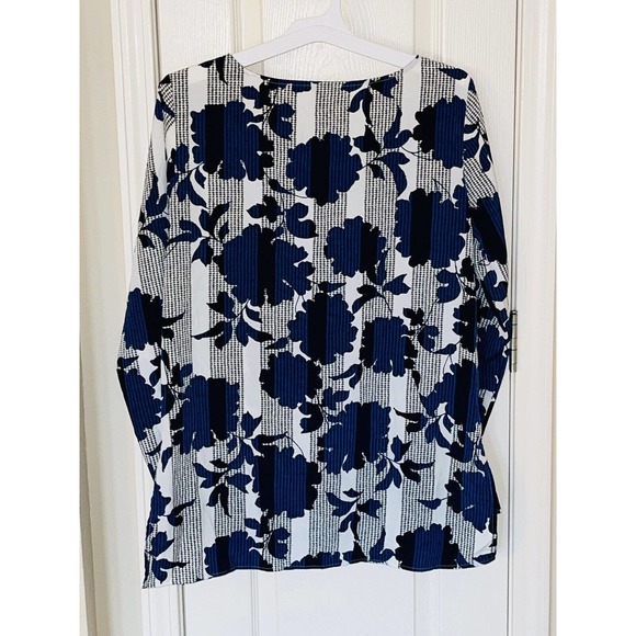 Ann Taylor Women's Gray Blue Black Floral Long Sleeve Blouse Shirt Top Medium - Picture 4 of 5
